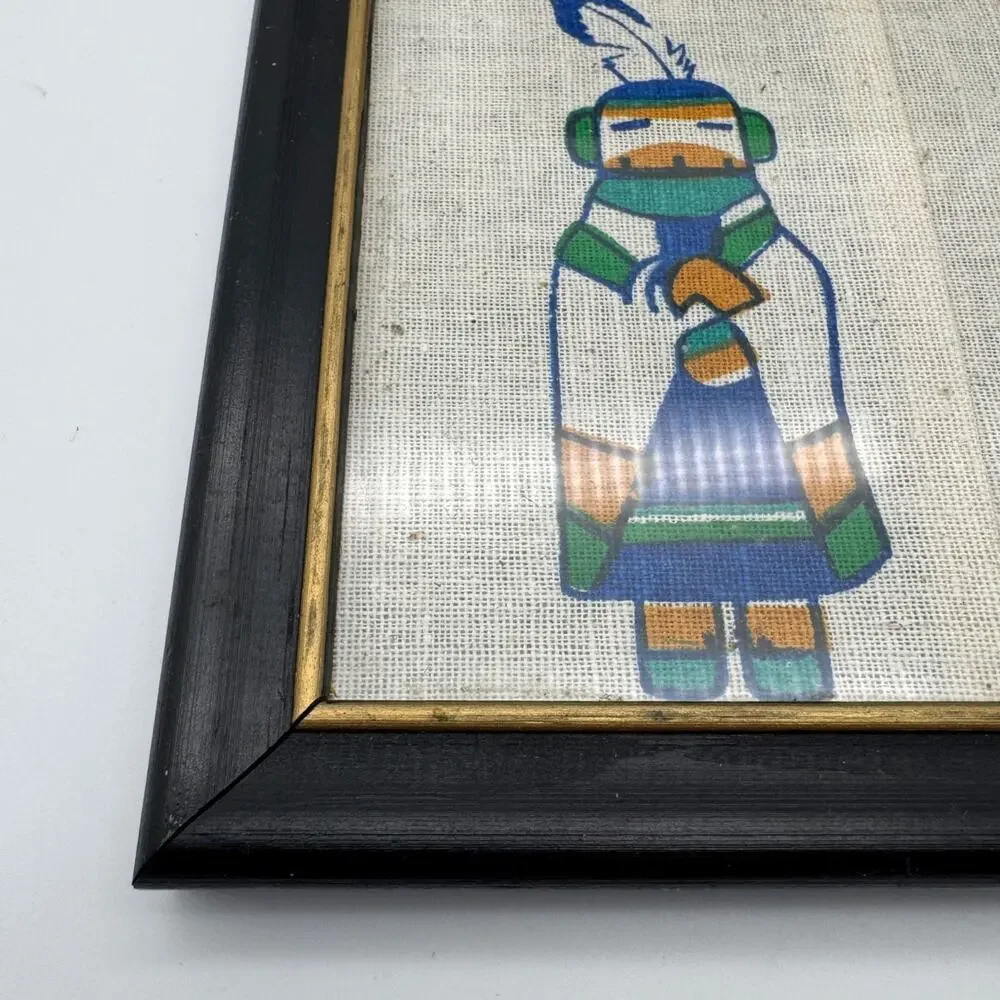 Vintage Southwest Kachina Native Style Textile Color Block Bird Wall Art